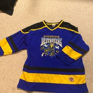 Donald Duck Donald Destroyers Hockey Jersey Blue and Black and Yellow